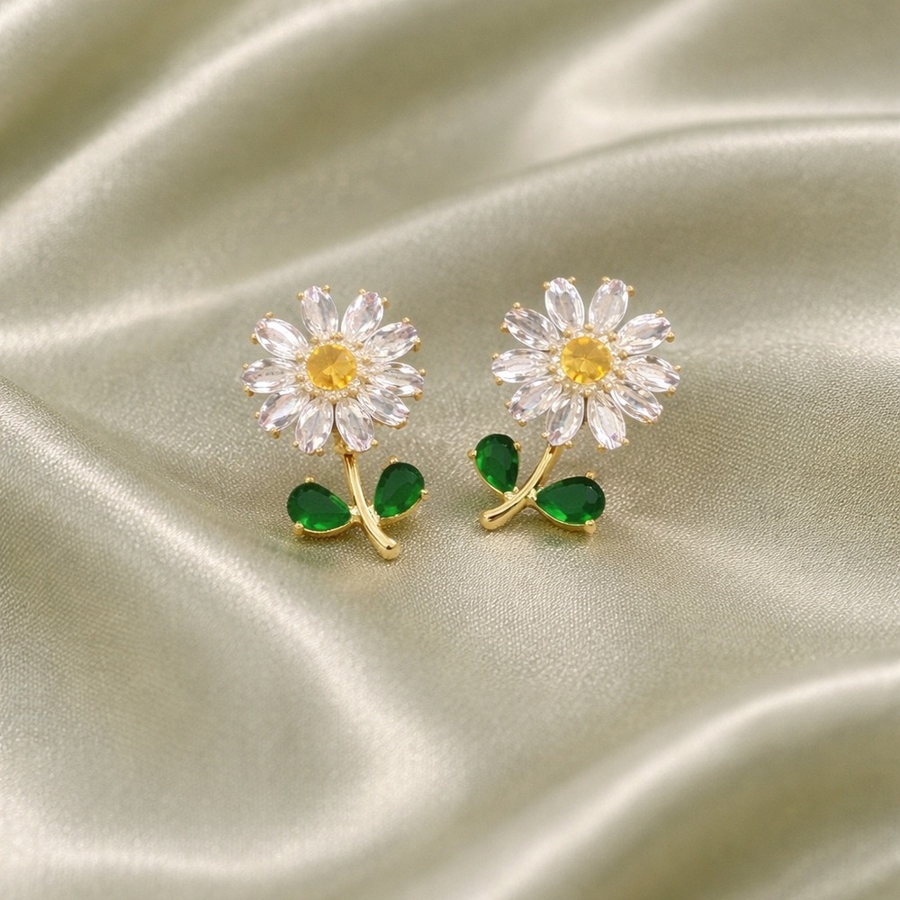 Daisy Gold Green Floral Earrings